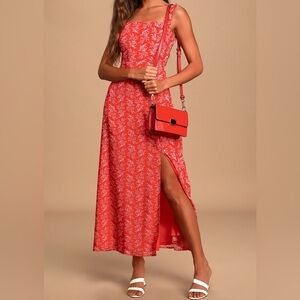 Lulus Back to Backless Red Floral Print Lace-Up Backless Dress